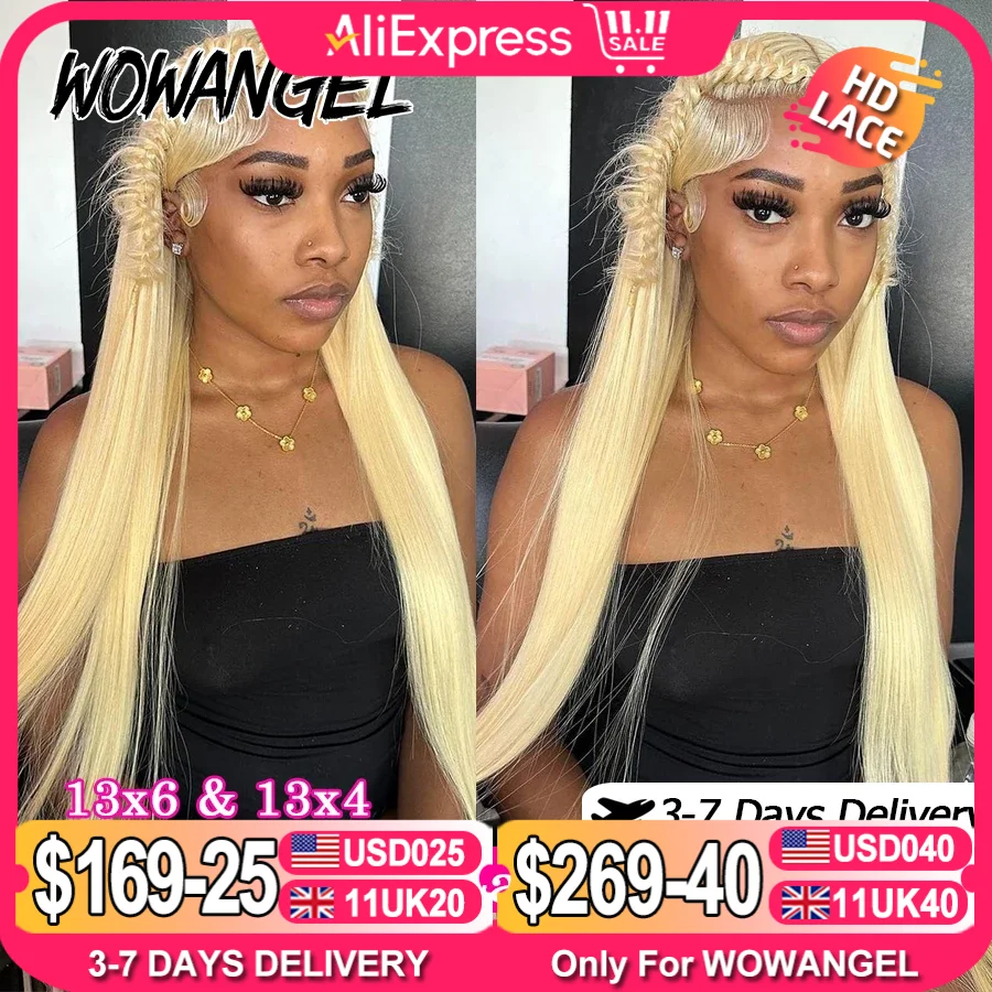 Wow Angel 613 Blonde 13X6 HD Lace Full Frontal Wigs Straight Human Hair Wigs Pre Plucked Deep Parting Brazilian Hair For Women