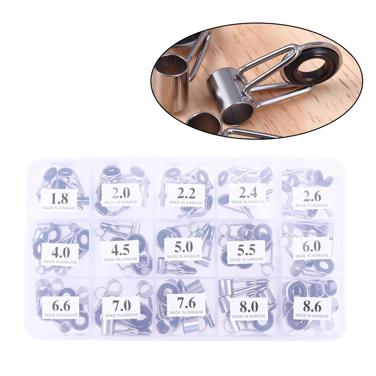

75pcs Fishing Rod Guides 15 Sizes Clear Box Storage Stainless Steel Wear Resistant Ceramic Ring Durable Fishing Supplies Pole