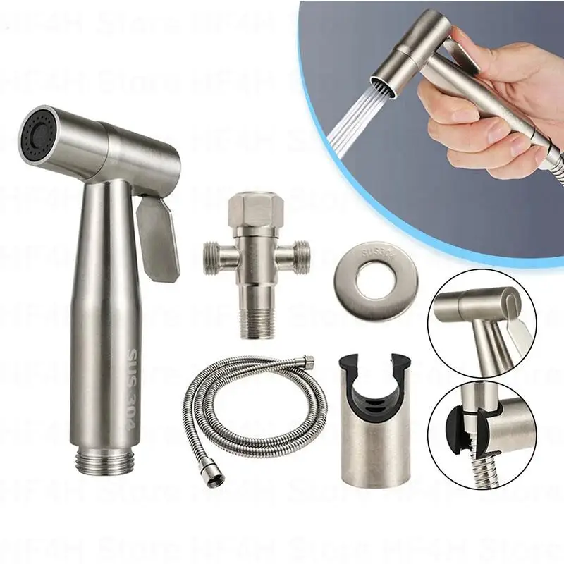 Handheld Toilet Bidet Faucet Accessories Sprayer Stainless Steel Bathroom Hand Bidet Spraye Set Toilet Self Cleaning Shower B4