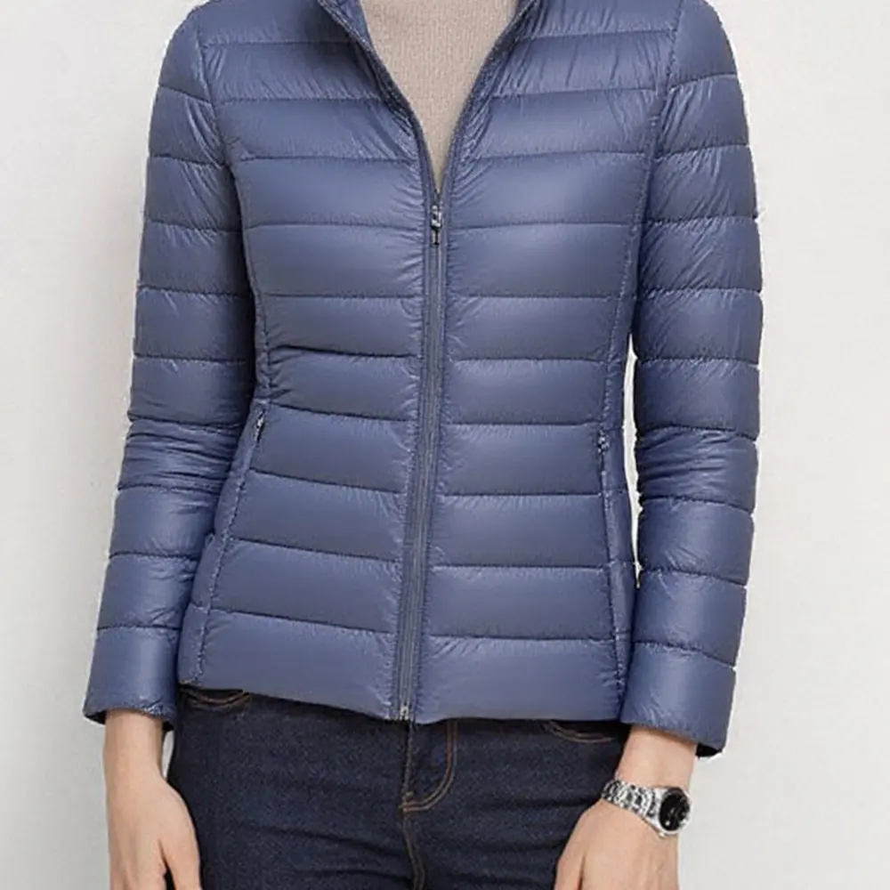 المرأة سليم صالح أسفل معطف الشتاء معطف الخريف الشتاء أزياء خفيفة الوزن الأبيض بطة أسفل الياقة #4