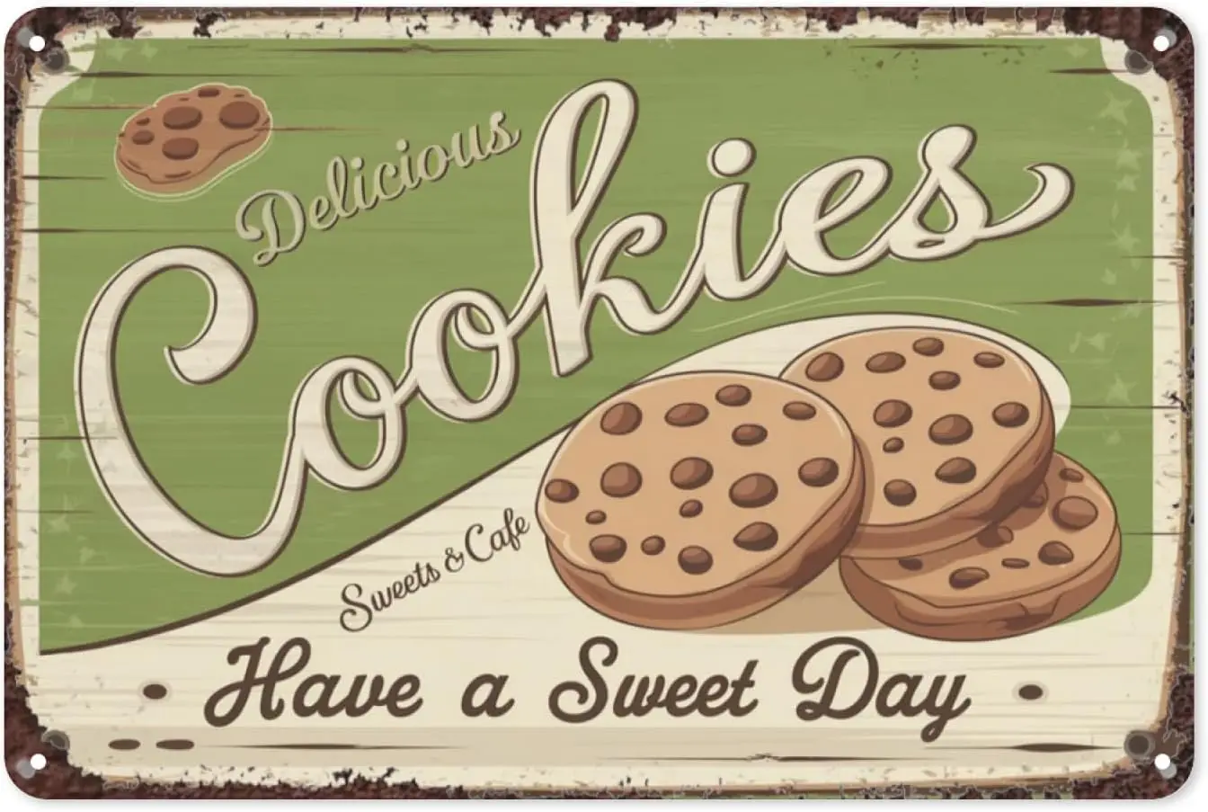 【Cookie Jar】Have A Sweet Day 8X12IN Retro Tin Sign - Vintage Bakery Wall Decor for Kitchen/Pantry, Delicious Dessert Metal  sign