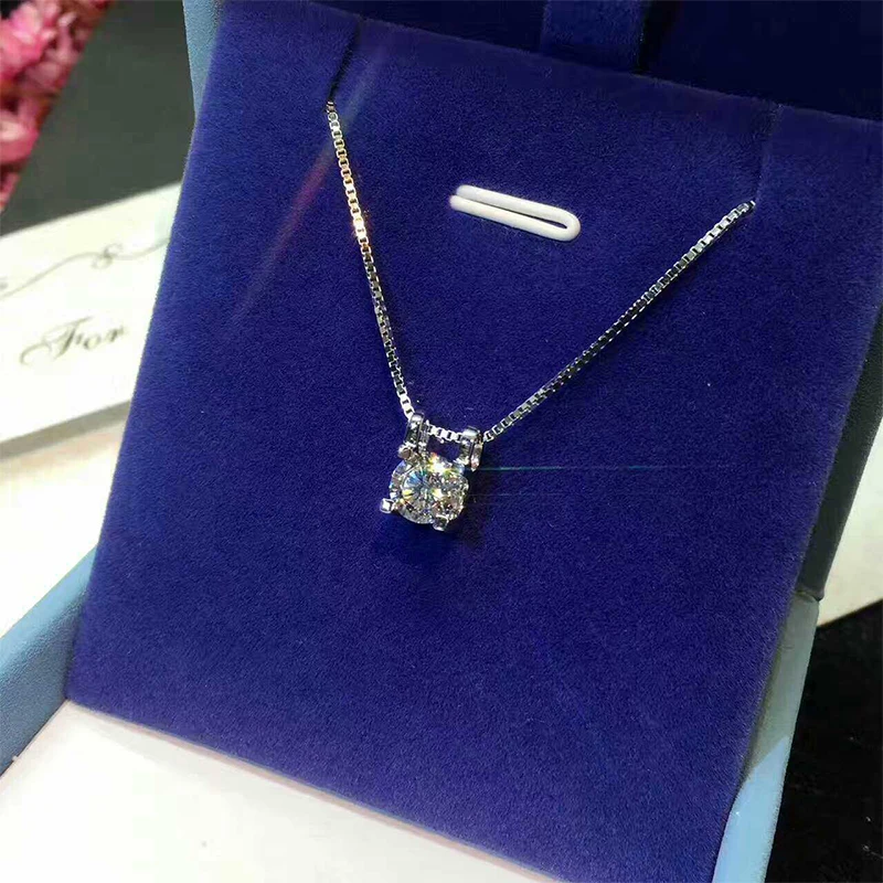 

OXTAO Real 5mm D Color Moissanite Pendant Necklace For Women S925 Sterling Silver 18K White Plated Lab Diamond Jewelry Wedding