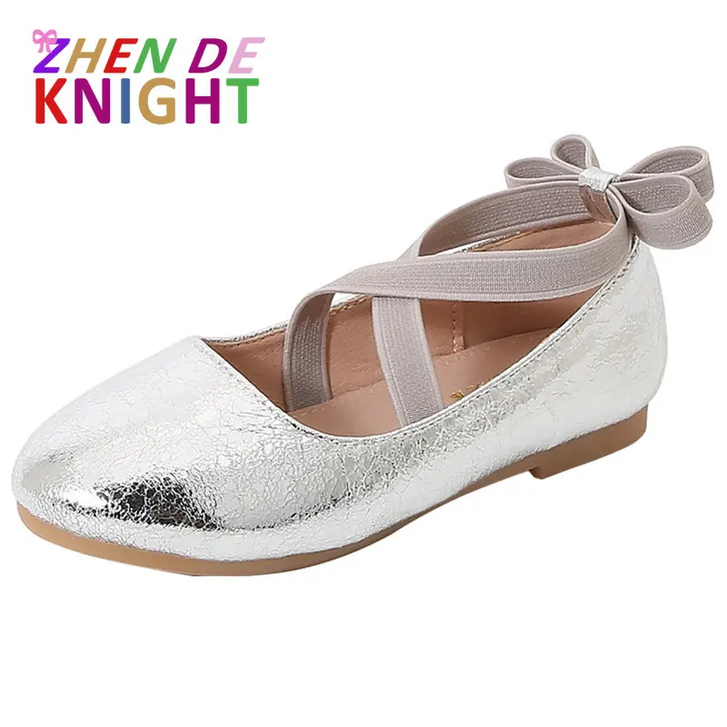 Girls\' Leather Shoes New Shiny Flat Children\'s Dance Show Shoes Soft Soled Fashion Princess Shoes Gold Silver Pink