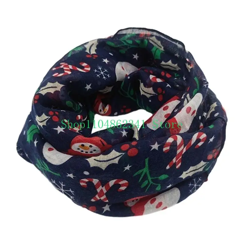 

652F Fashion Christmas Theme Scarf for All Age Unisex Christmas Printing Scarf Neck Shawl for Celebration Party Neckwrap