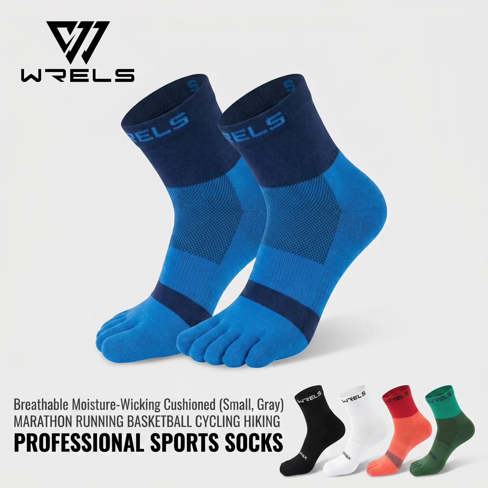 WRELS 1/2/3 Pairs Coolmax Ankle Toe Socks Breathable Quick Dry Athletic Socks Men Women Arch Support Anti Blister Running Socks