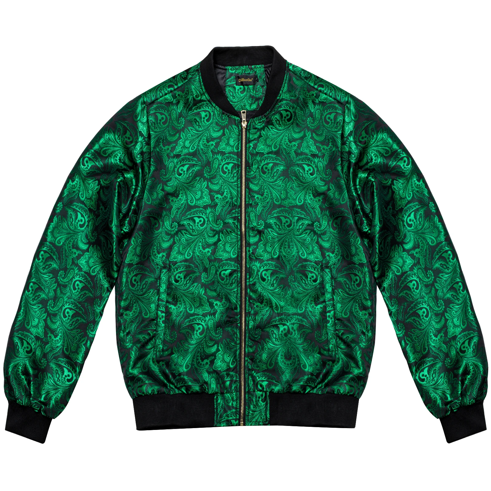 

Green Paisley Jacquard Designer Men's Jacket Windproof Autumn Winter Outerwear Casual Long Sleeve Clothing DiBanGu