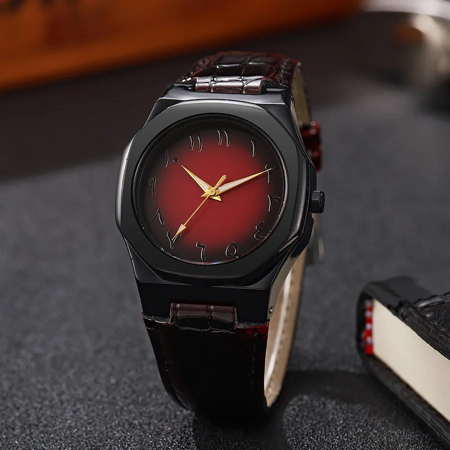 ساعات كوارتز كلاسيكية للرجال أرقام عربية الاتصال الهاتفي مقاوم للماء الأعمال عادية بولي Leather حزام من الجلد ساعة الذكور الهدايا دروبشيبينغ #1
