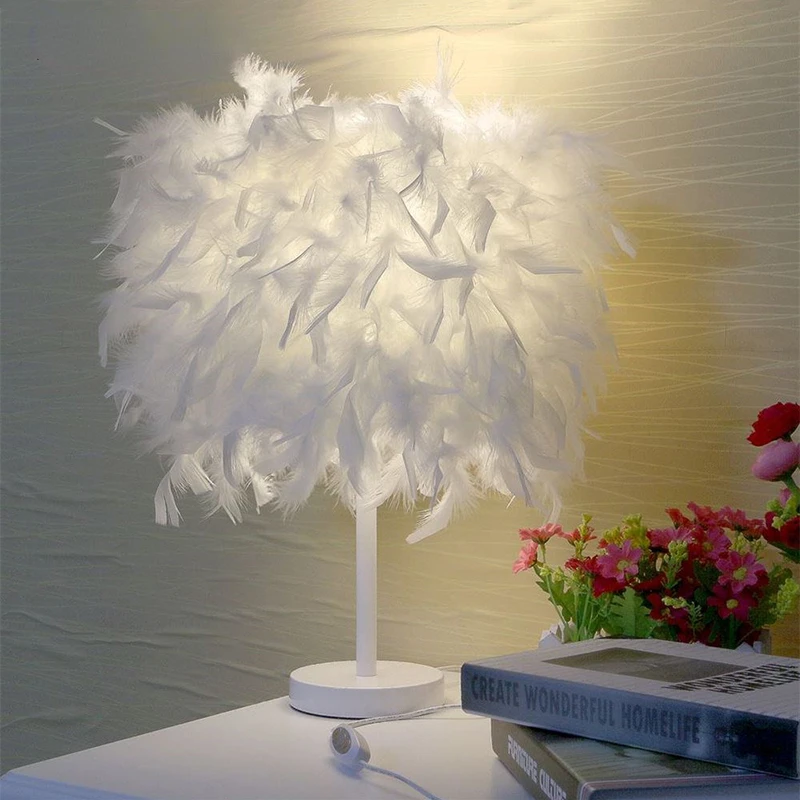 

Feather Table Lamp LED Bedside Lamp Table Lamp For Bedroom Living Room Home Deco Maison E27 Tafellamp Lampe De Chevet De Chambre