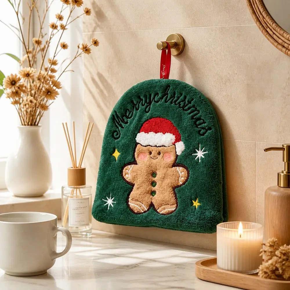 Water Absorption Christmas Hand Towels Coral Fleece Quick-drying Christmas Tree Handkerchiefs Hanging Hanging Wipes Xmas Decor