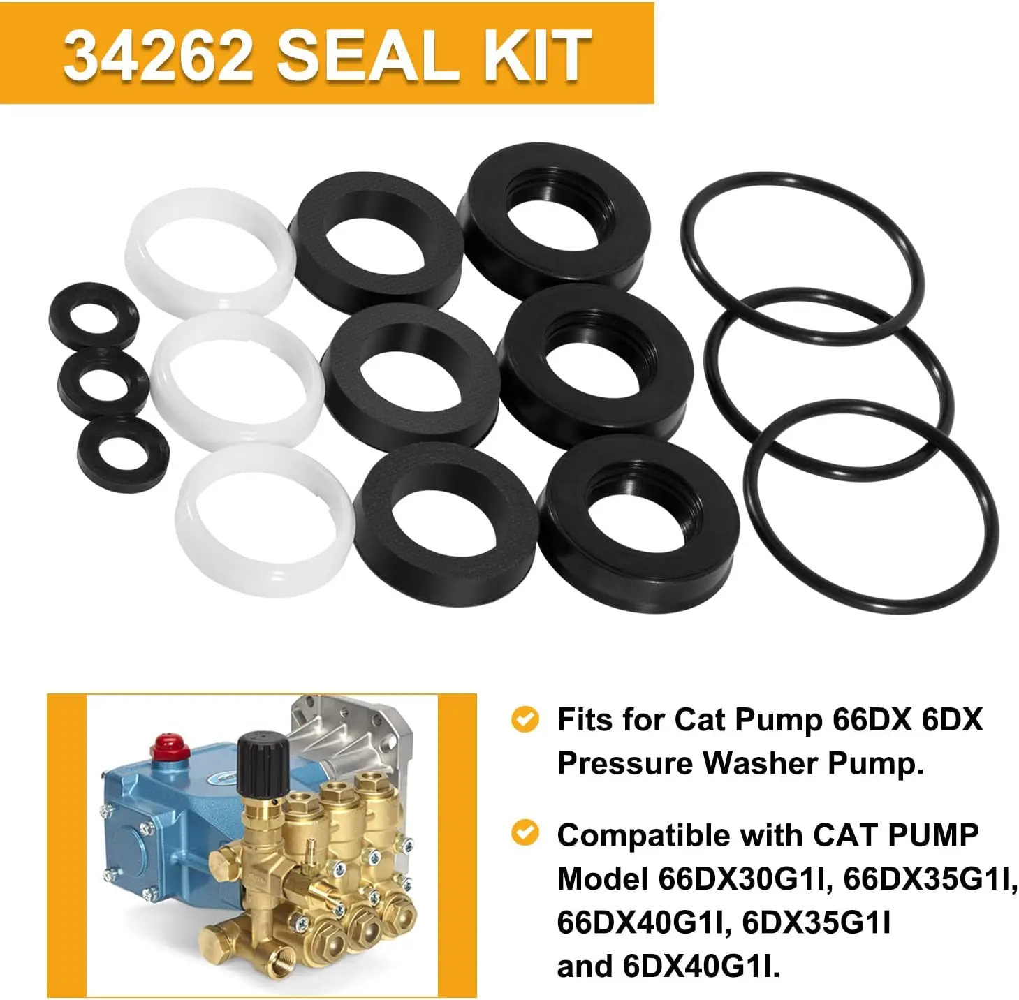 TM 34262 Seal Kit Replacement for Cat Pump 66DX 6DX Pressure Washer Pump Perfect for Model 6DX35G1I 6DX40G1I 66DX30G1I 66DX35G1I