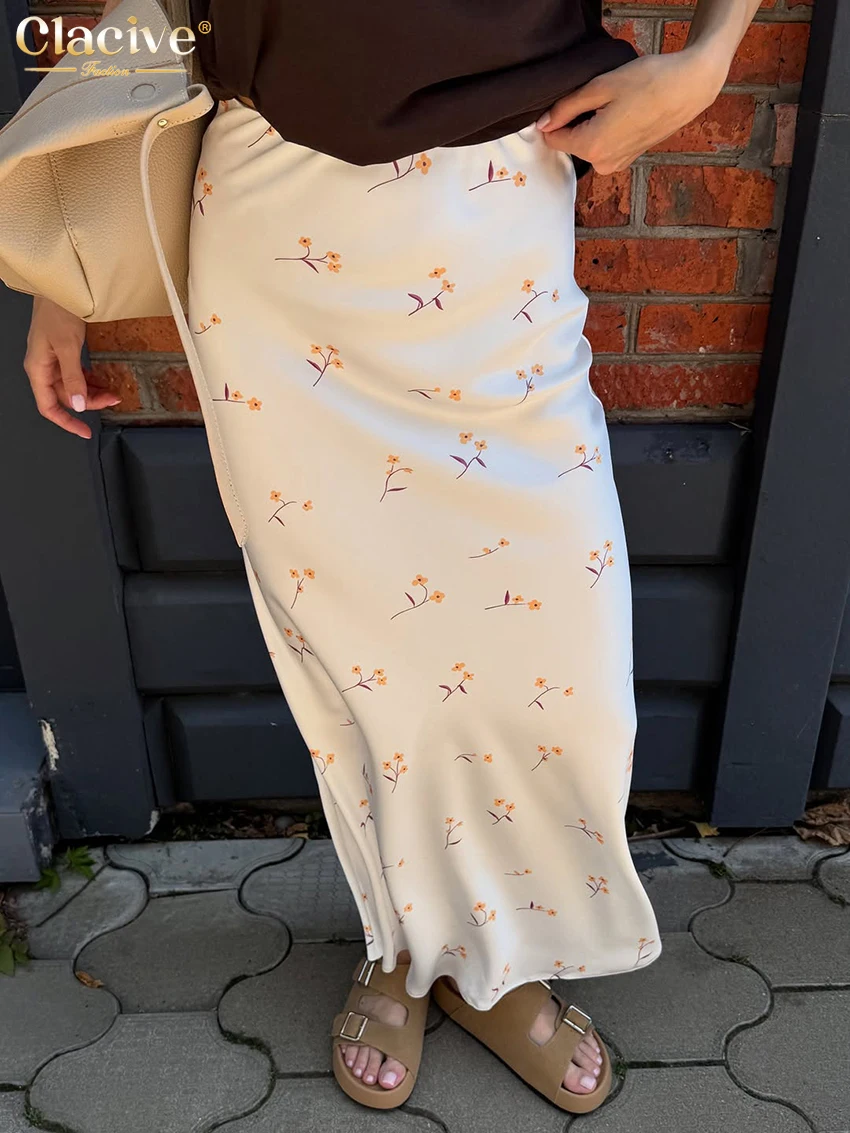 

Clacive Fashion Loose Print Women's Skirt 2025 Casual High Waist Ankle Length Skirt Elegant Classic Skirt Female Clothing