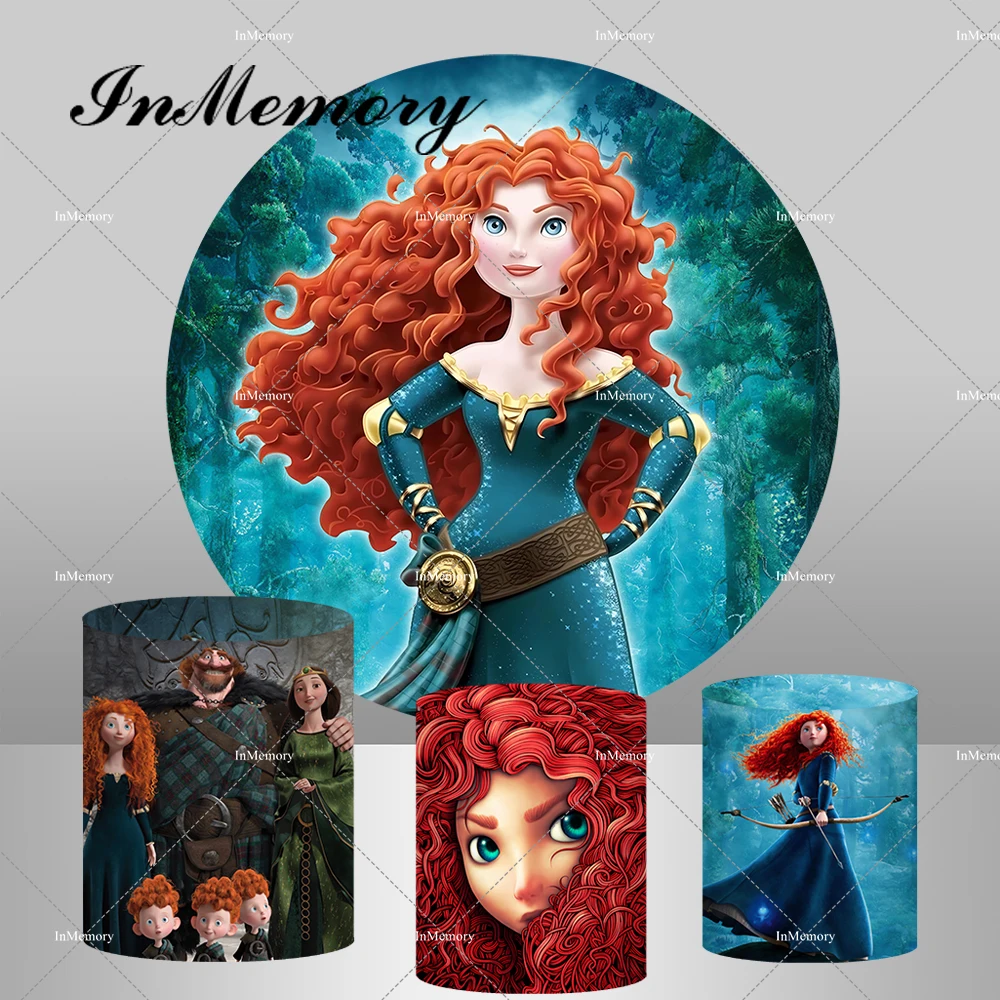 

Cartoon Movie Brave Princess Merida Round Backdrop Girls Birthday Party Photography Background Cylinder Covers Supplier