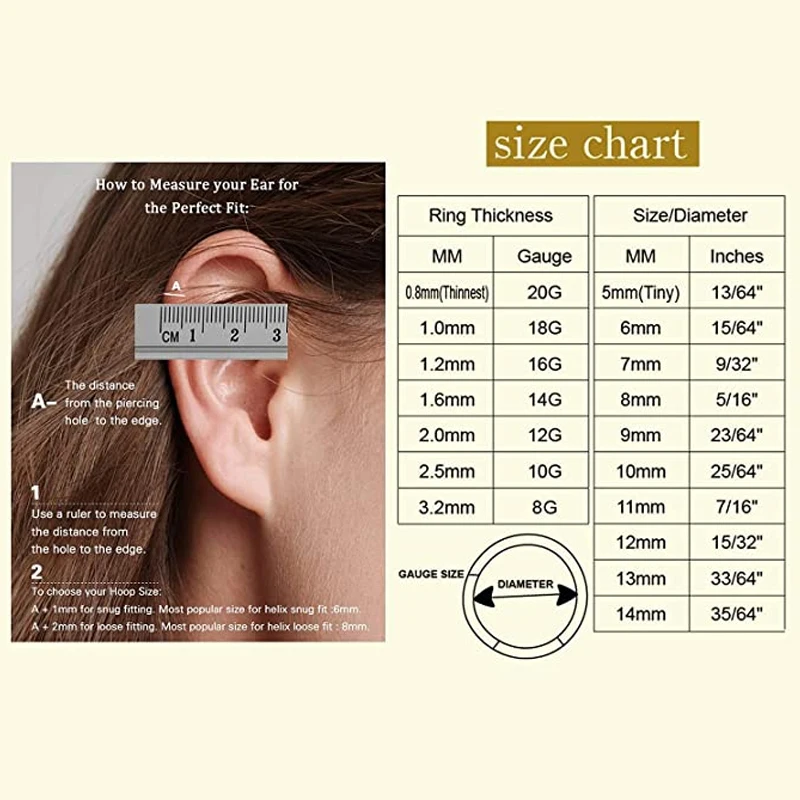 G23 Titanium Nose Ring Cartilage Snug Conch Helix Daith Earrings Round Septum Piercing CZ Zircon Clicker Hoop Body Jewelry 16G
