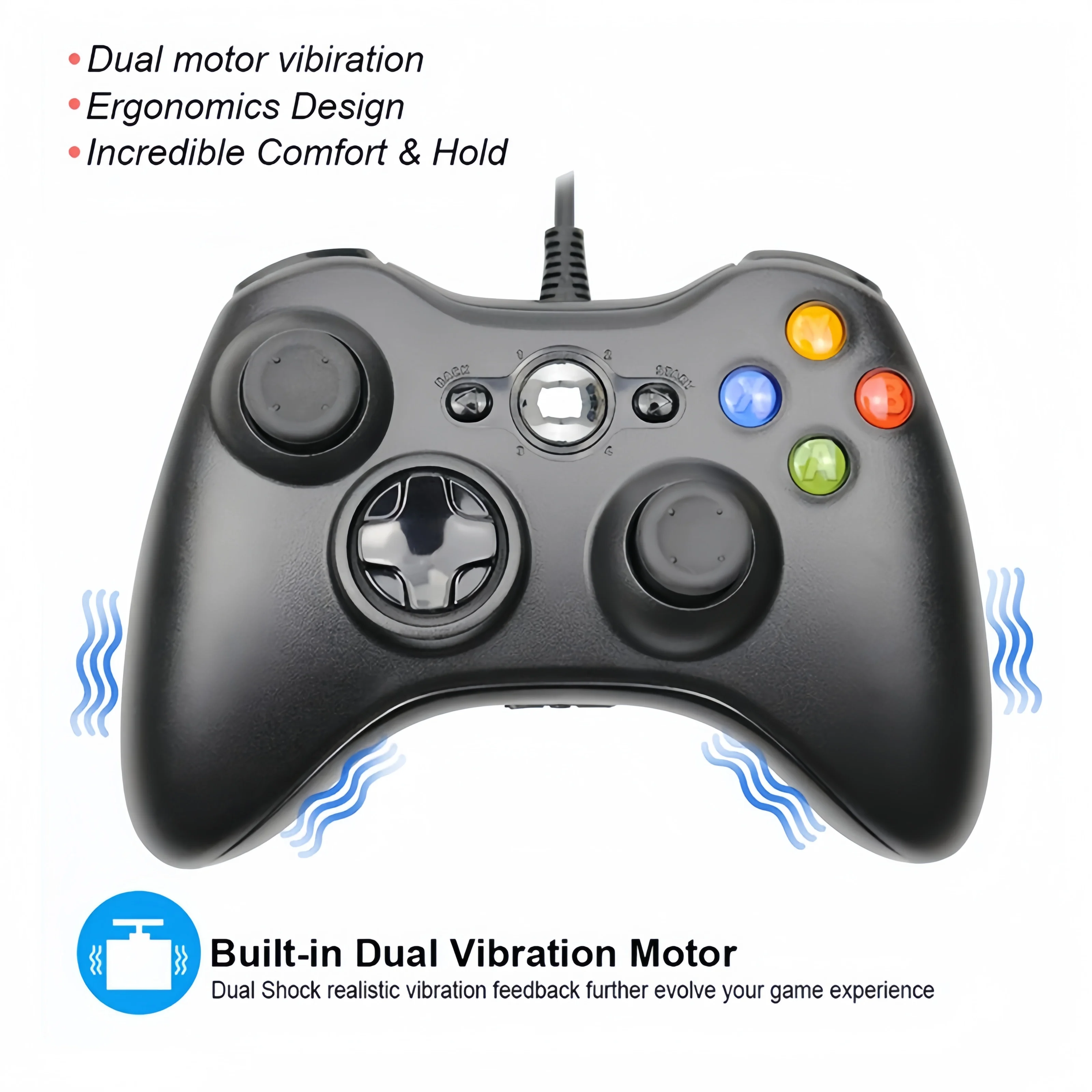 Controlador de juego USB con cable para consola Xbox360 Joypad para Win 7/8/10 PC Joystick Controle Mando Gamepad para accesorios Xbox 360