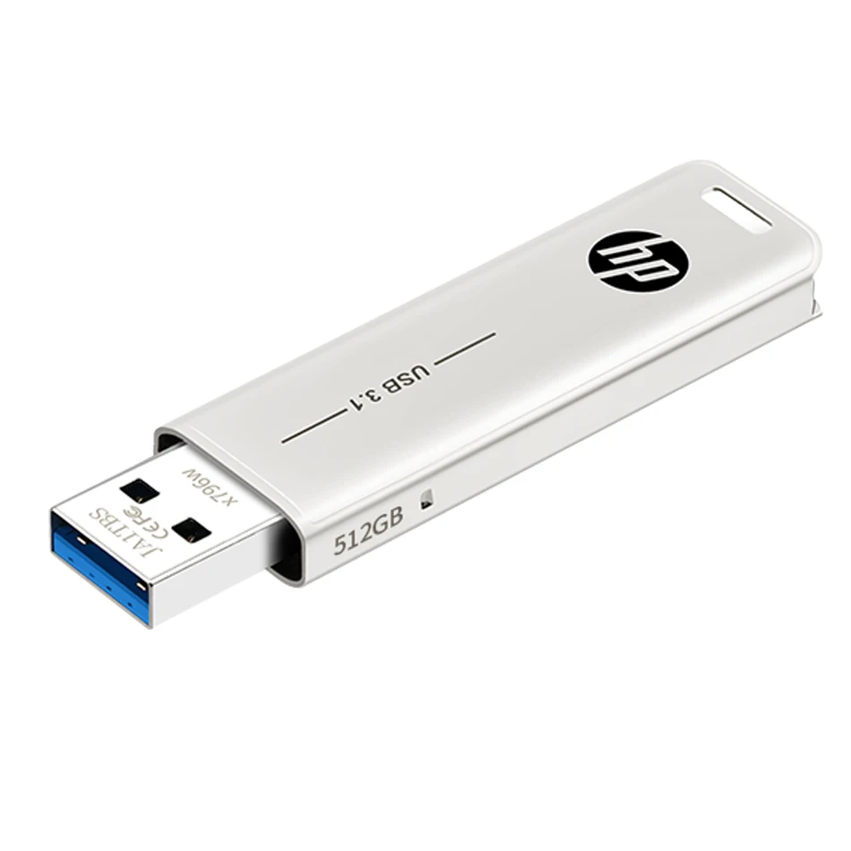 Clé USB HP X796W USB 3.2 256 Go 128 Go 64 Go 32 Go, clé USB métallique coulissante haute vitesse, Plug and Play pour autoradio, PC, ordinateur portable
