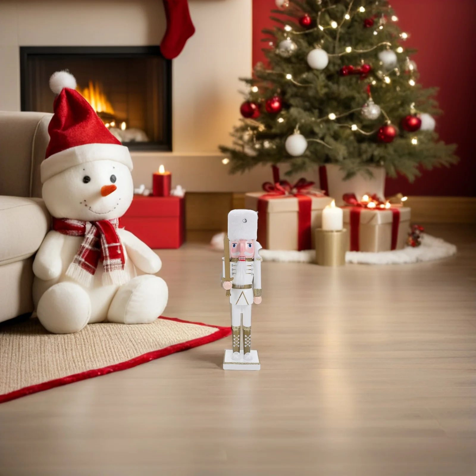 

38Cm Wooden Nutcracker Soldier Ornament Festive Christmas Decoration Sturdy Base Tabletop Display for Holiday Mantel Shelf Decor