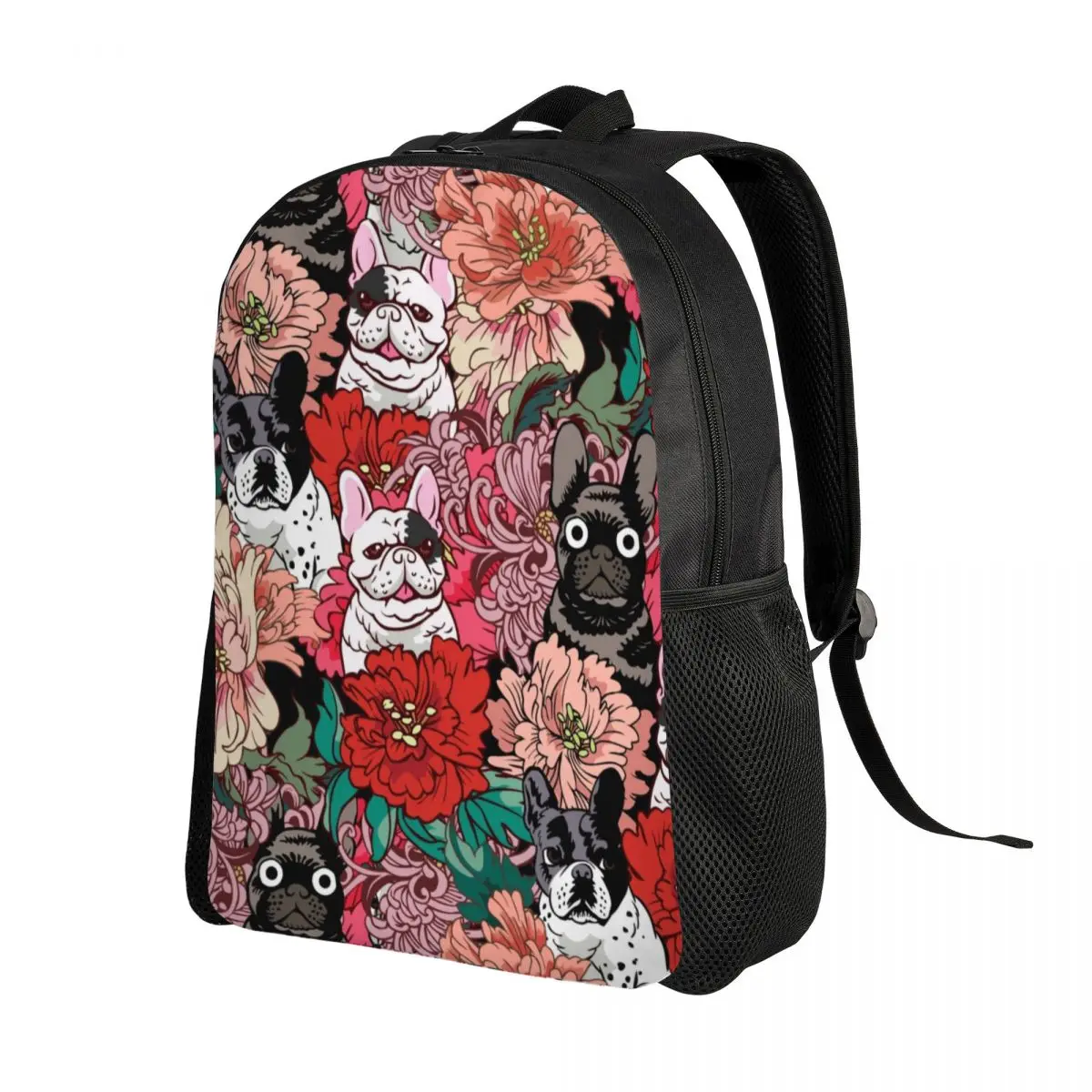 Custom French Bulldog 	 Flowers Backpacks Men Women Basic Bookbag for School College Frenchie Dog Lover Bags