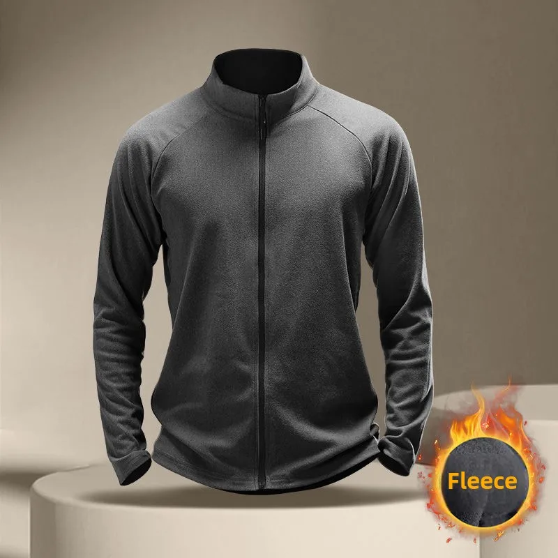 Men's Autumn Winter Sports Jacket Plush Zip-Up Warm Moisture-Wicking Stand Collar Jacket Running Outdoor Sports Men's Clothing