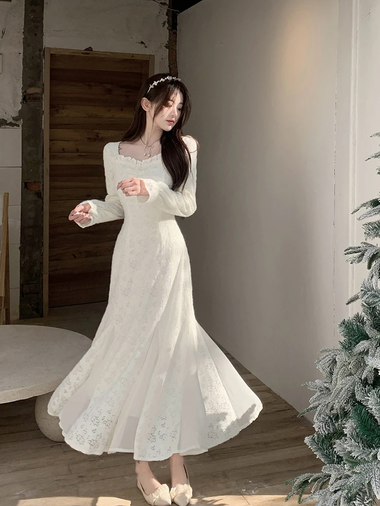 Commuting leisure plus size women temperament gentle wind milled lace padded thickening Slim thin age reduction dresses