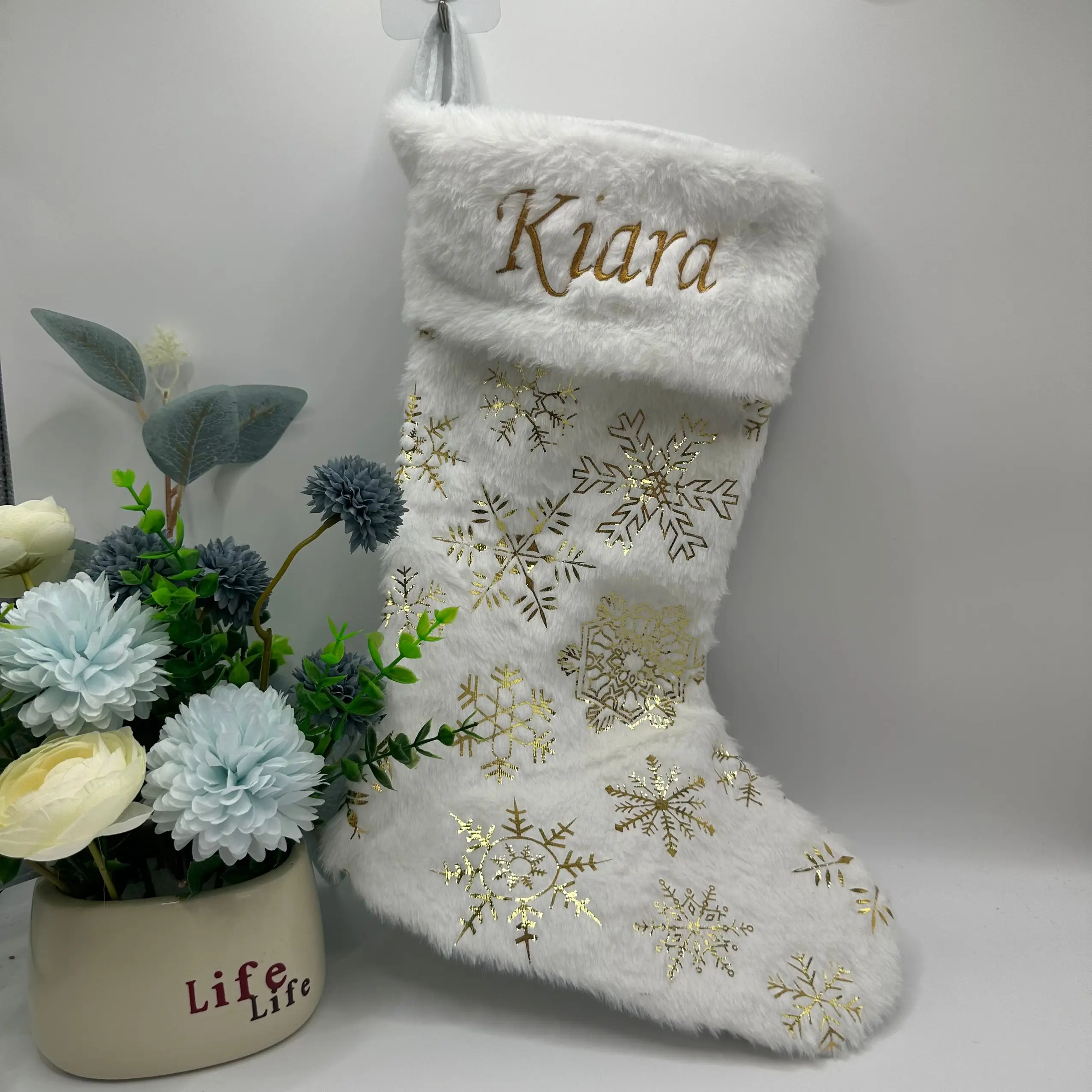 

Personalized Customization New Bead Sheet Gold Stamping Snowflake Plush Christmas Socks Gift Bag Christmas Decoration Christmas