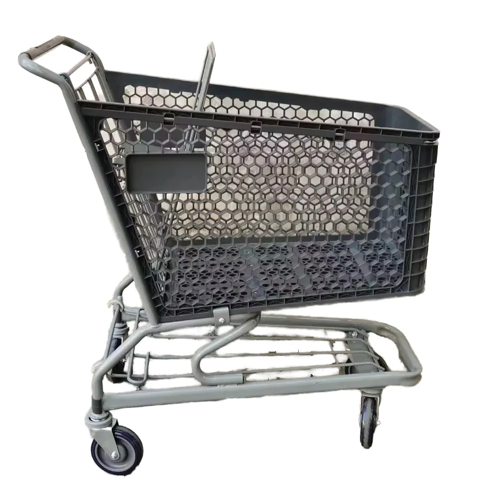 

Supermarket Shopping Cart with Vientiane Wheel Plastic Basket for Mall Portable Trolley Carts