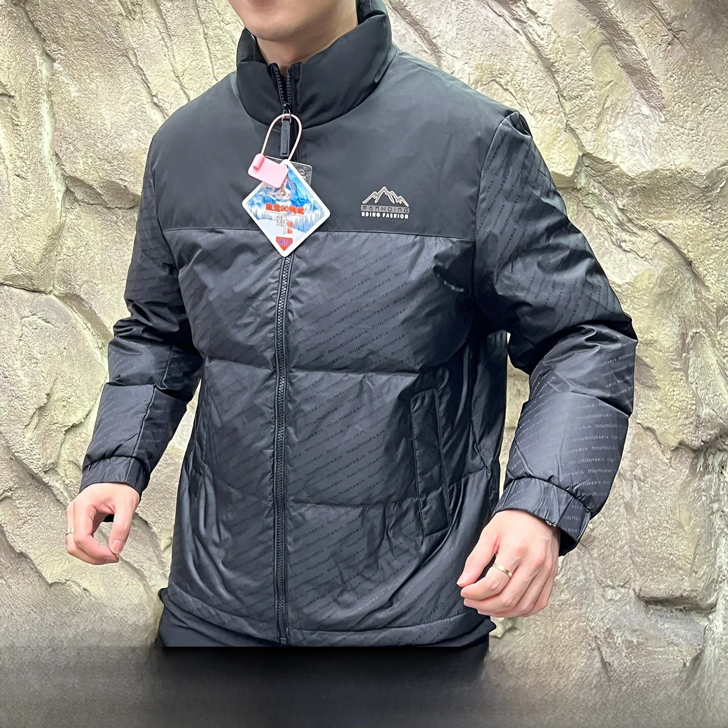 

Men's Thiened 90 Du down High Fluffy Stand Collar Jaet Winter Warm Outerwear Casual Sle Polyester Fiber Long Sve Z...