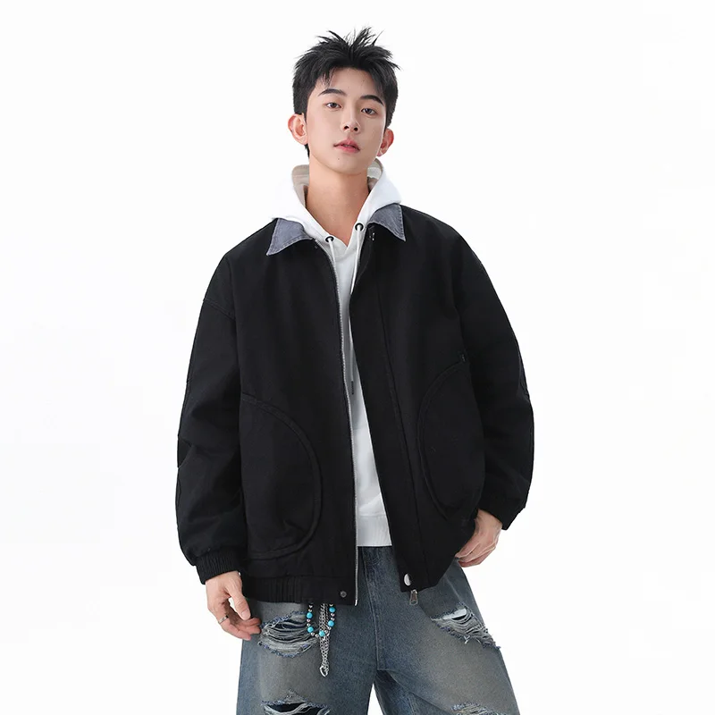 

Мужская повседневная куртка свободного кроя с воротником-стойкой, в стиле пэчворк, американский модный дизайн, верхняя одежда для молодежи, осень-зима