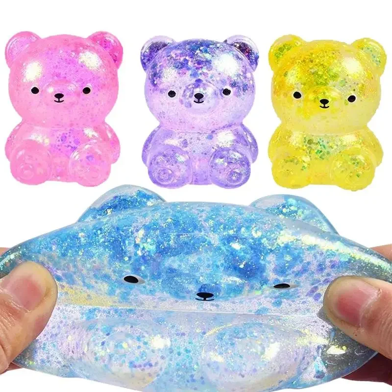 Fidget Bear Toy Squishys Glitter Gummy Bear Needoh Small Cute Animal Anti Stress Fidget Splat Decompressions Vent Squeeze Toy