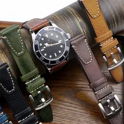 Quality Handmade Vintage Watch Strap 18mm 20mm 22mm Quick Release Watchband Accessories with Silver Black Buckle Wristband