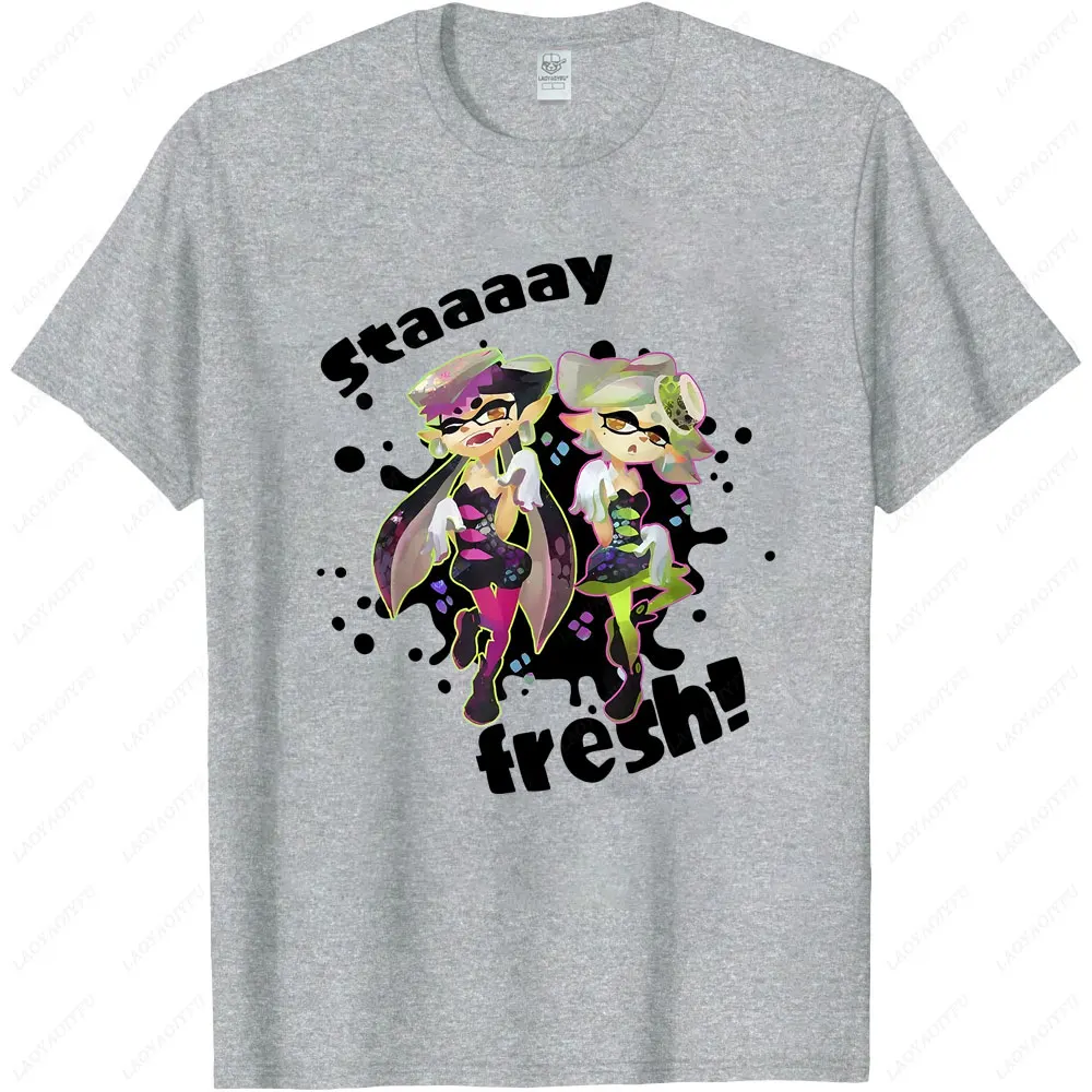 Splatoon Squid Sisters Stay Fresh Grafik T-Shirt Sommer Casual Tee Unisex Anime Gaming Tops Streetwear Fashion Männer Frauen Shirt