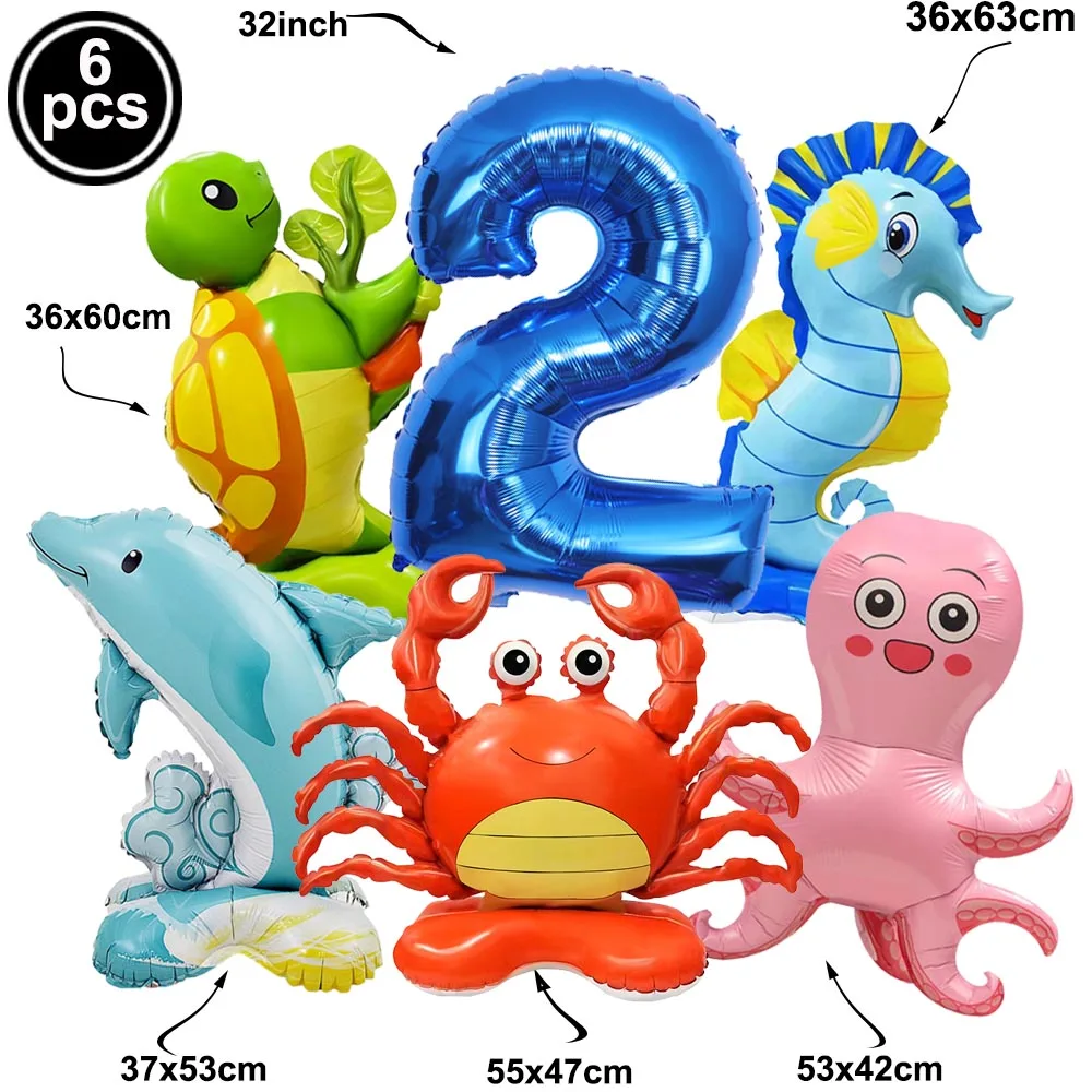 Ozean-Tier Party Ballondekoration für 5. Kindergeburtstag Hai Seepferdchen Krabbe Schildkröte Oktopus Ballons Kindergeschenke Babyparty Dekorationen – Detail 3