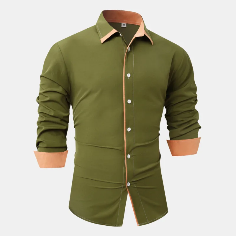 Camisa polo de manga comprida masculina, cor sólida, moda casual, novo, outono