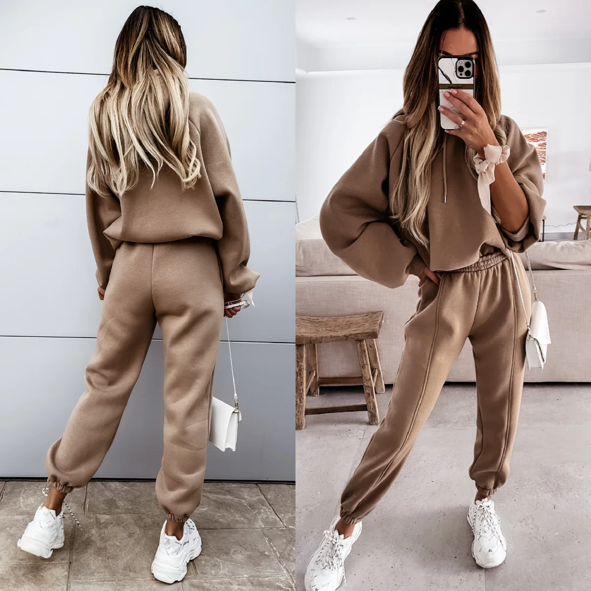 Two Piece Set Casual Fleece Tracksuit Women Winter 2023 Women's Sets Oversized Hooded Long Sleeve Hoodie Sport Pants Lady Suit