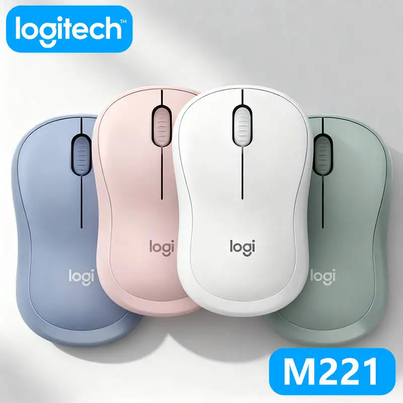 Logitech M221 Mouse sem fio com som leve, laptop, computador desktop, escritório, casa, pequeno, silencioso, portátil
