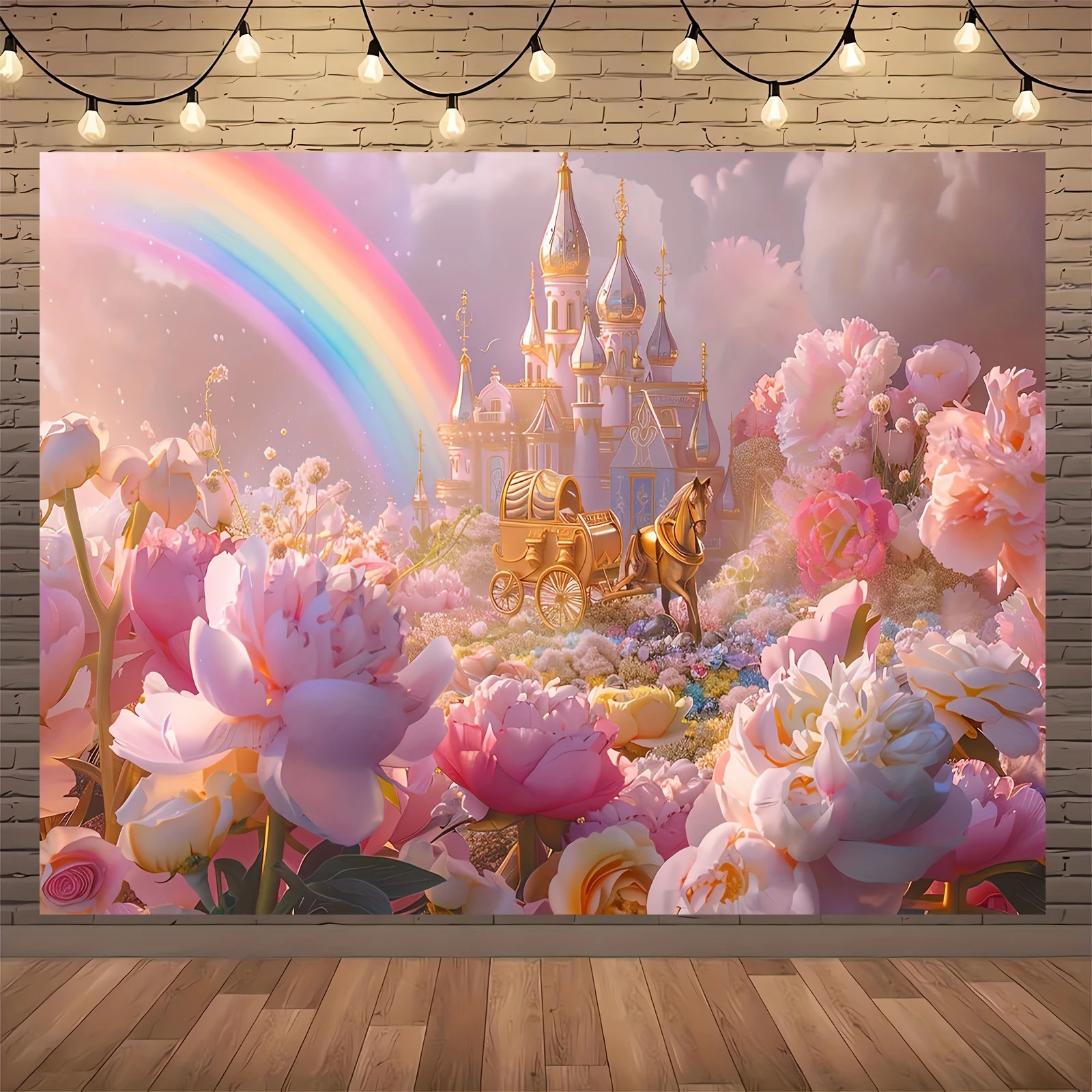 Dream Castle and Flower Dream Photography Background - Polyester Princess Royal Carriage and Rainbow Studio