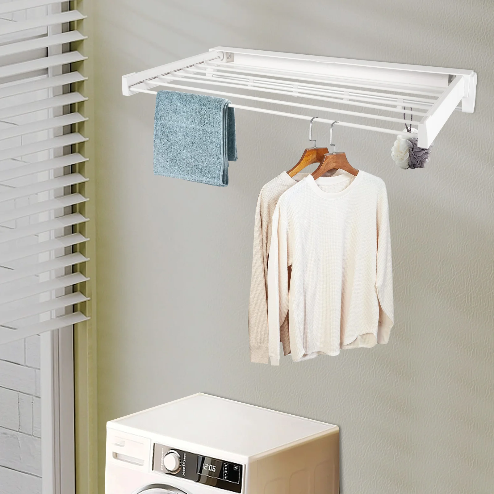 

White ABS Indoor Wall-mounted Clothes Rack Foldable Clothes Storage Rack High Load-bearing Shelf Used in Bathrooms and Balconies