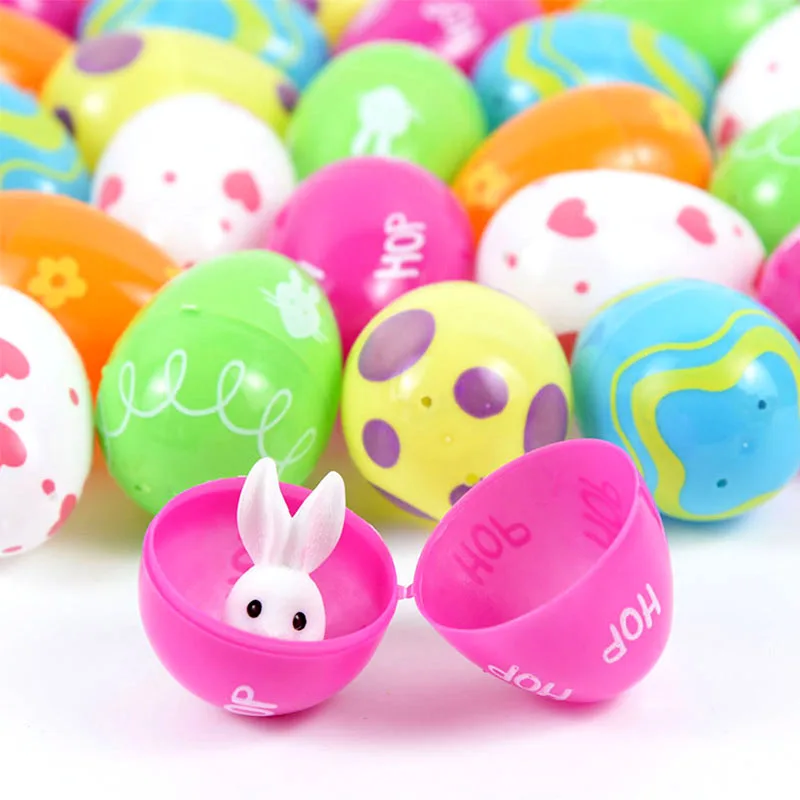 12/24pcs Plastic Easter Eggs Fillable Colorful Easter Rabbit Eggs Decoration For Home Happy Spring Easter Favor Candy Gift Boxes