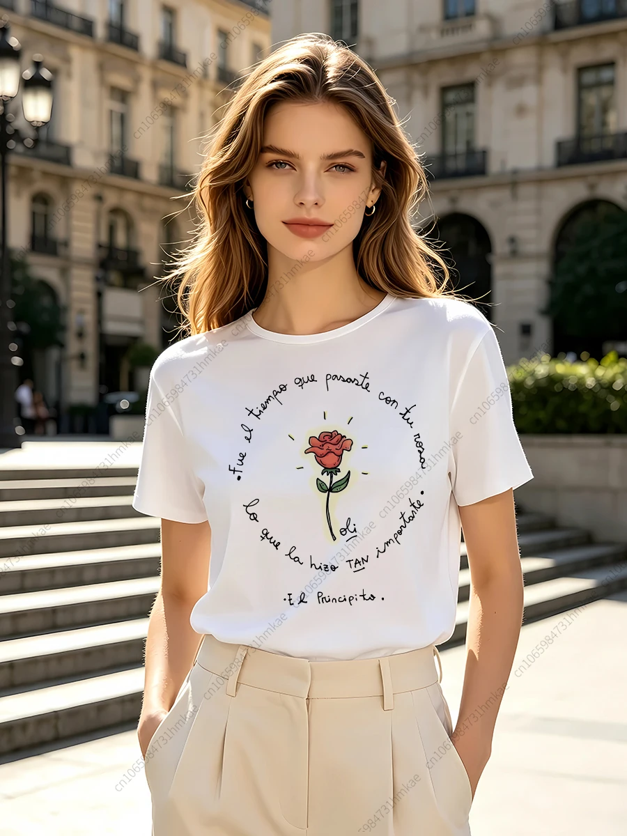 1 Uds. Camisetas de moda del Principito para mujer, camisetas cortas con estampado divertido para mujer, camisetas para mujer