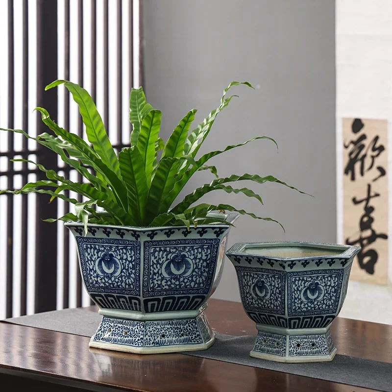 Blue And White Vase Planter Jingdezhen Ceramic Flower Pot Aesthetic Ceramic Pot Chinese