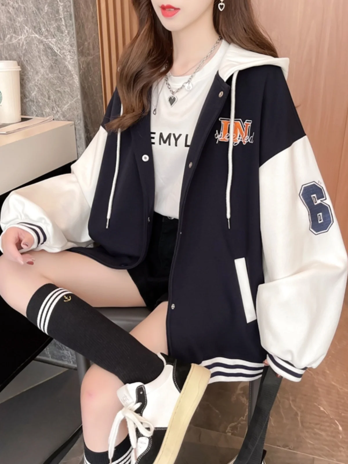 

Baseball Jackets Yellow Womens Autumn Leisure Cycling Removable Stretchy Demi-Season Activewear Hipster Embroidery Top Elegant