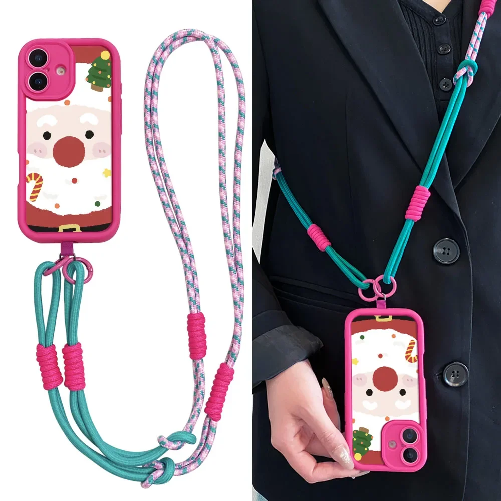 2025 natal crossbody cordão caso foriphone17 16 15 14 13 12 11 pro max xs max xr 7 8 plus papai noel pulseira telefone capa