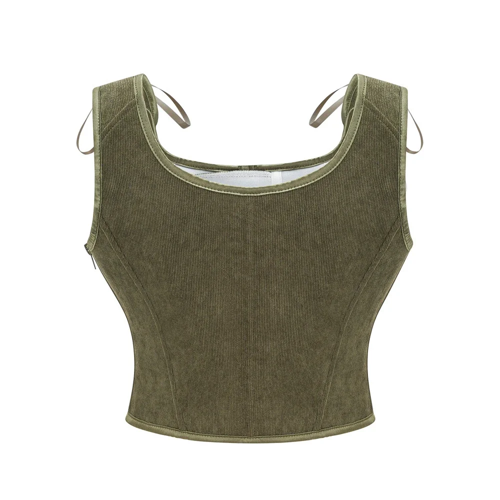 Elegant Velet Corset Sleeveless Skinny Tank Top Gothic Vintage Overbust Bustier Y2K Streetwear Girdle Vest