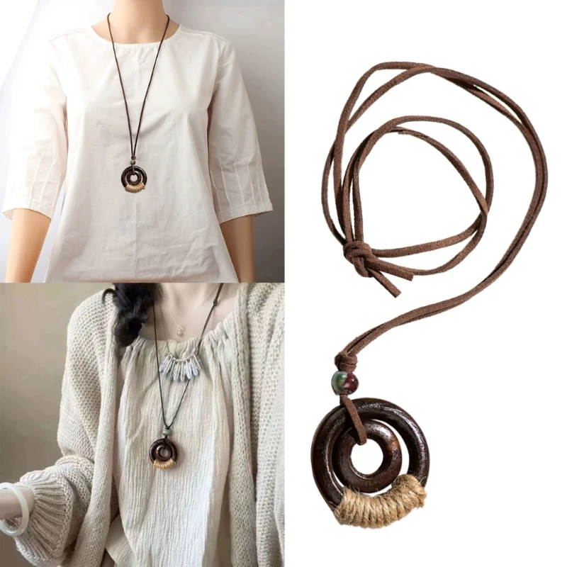 2024 Vintage Neck Chokers Necklace Korean Fashion Jewelry Wooden Pendants \