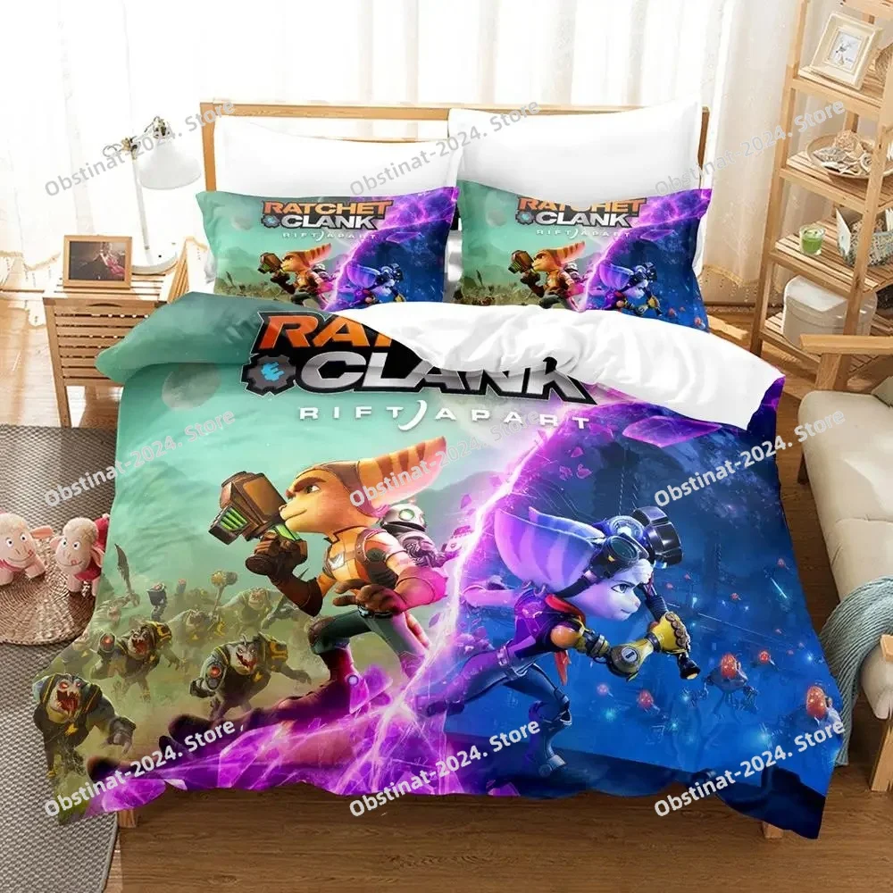 

Personelity 2024 Game Anime Ratchet Clank Rift Apart Bedding Set Cartoon three-piece set Adult Kid Bedroom Duvetcover Sets 3D Ka