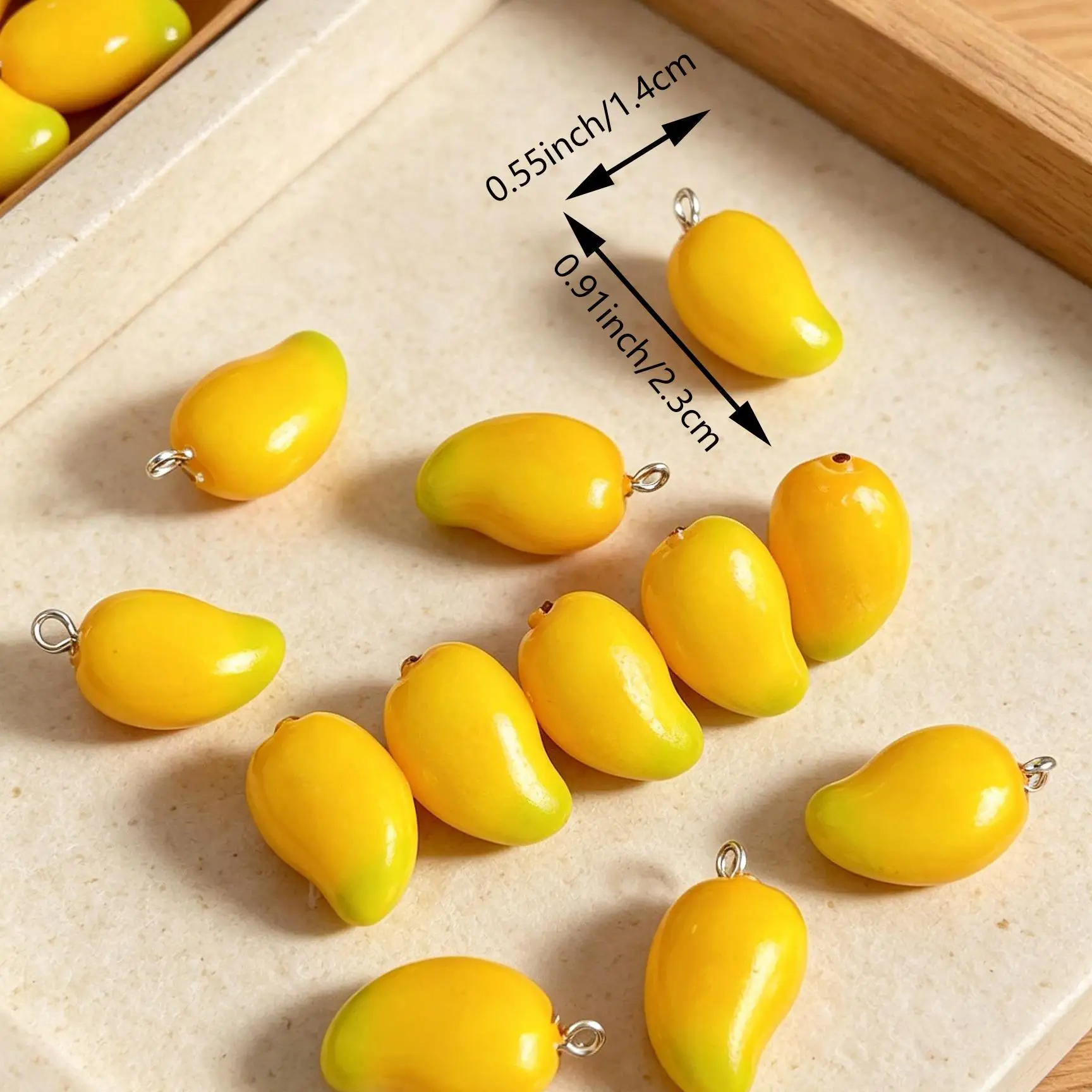 10PCS 3D Resin Mango Charms Mini Simulation Fruit Pendants, Cute Yellow Mango Beads with Eye Hooks for DIY Jewelry Making Earrin
