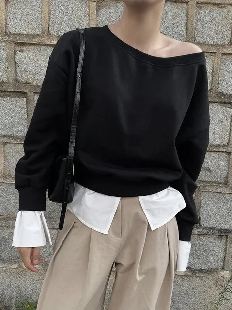 

Chic Loose Svel Hoodie Women's Faion Agel Design Casual Comfortable Fit adient Two-Piece Look Autumn ential