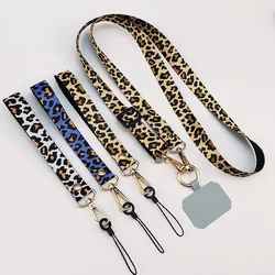 Crossbody leopardo impressão volta pendurado pescoço corrente ajustável ombro largo pingente anti-perdido estilingue com clipe cordão do telefone móvel