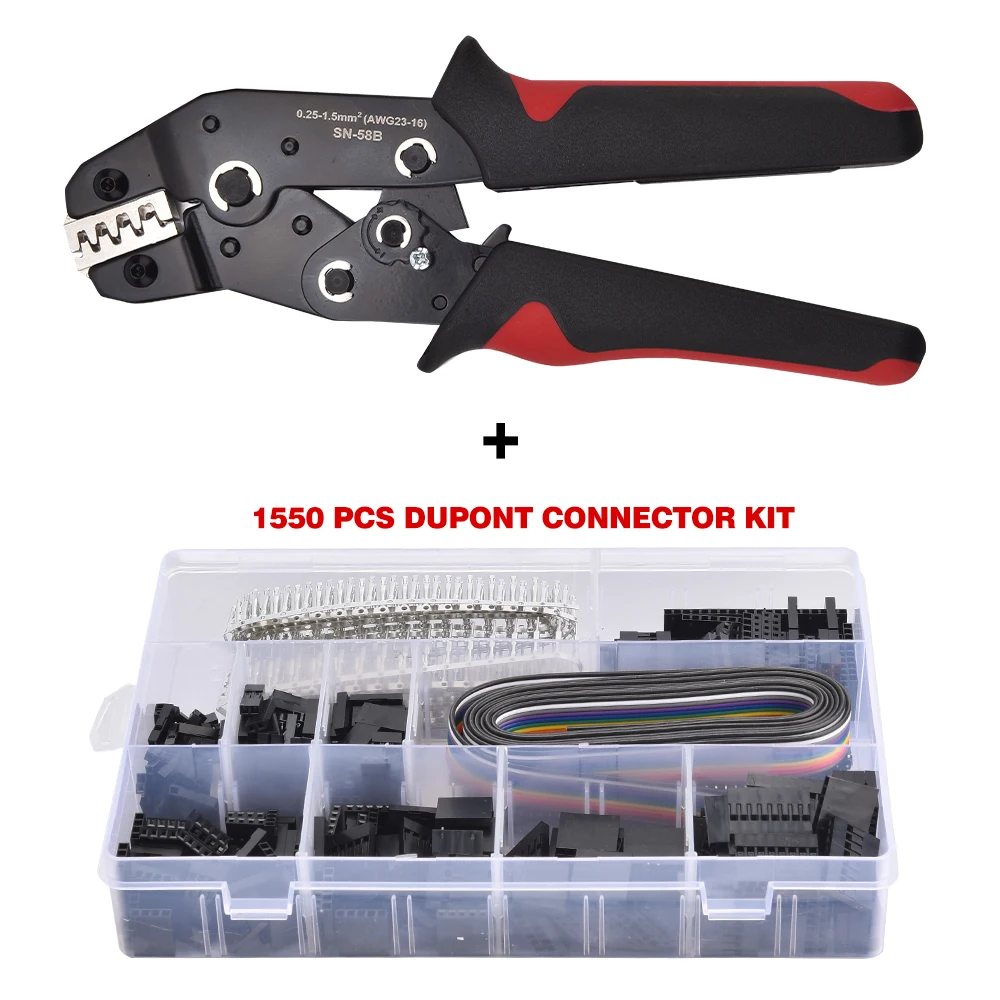 

SN-58B Wire Ratchet Crimping Tool，With 300pcs DJ 453 U-Shaped Terminal Set 0.25-1.5mm² AWG24-16 Or 500PCS Or 1500Pcs Dupont Kit