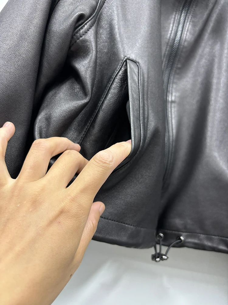 2025 여성용 가죽 양가죽 코트 여성용 스탠드업 칼라 숏 모터사이클 재킷 캐주얼 슬림 가죽 재킷