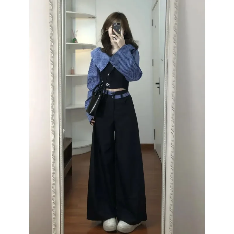 

Однолинейный дизайн, рубашка с длинными рукавами, весенний новый повседневный брючный костюм